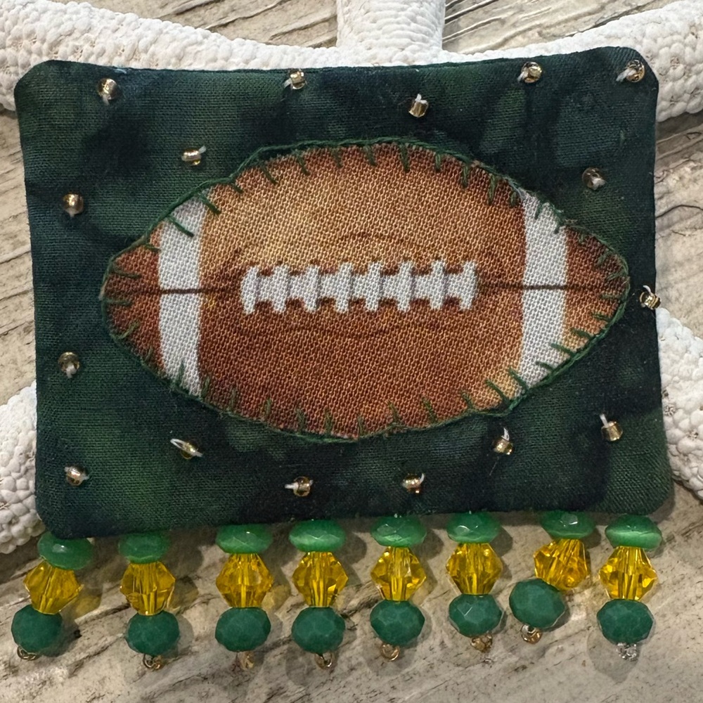 Boutique: Handcrafted Football Brooch. Green Bay packers